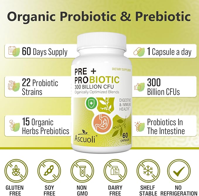 Probiotics for Women & Men - 300 Billion CFU, 22 Strains + 15 Organic Herbs Prebiotics Blend, Daily Probiotic for Digestive Health, Immune, Gut, Bloating - 120 Vegetarian Capsule (120-Days Supply)