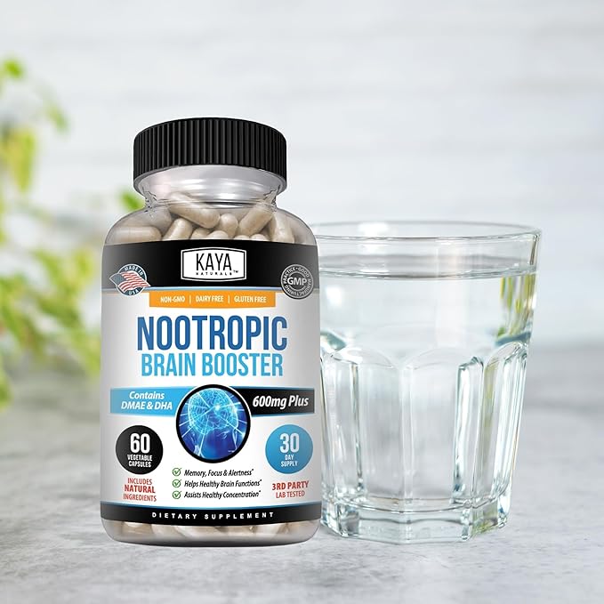 Kaya Naturals - Nootropic Brain Booster - for Memory & Focus - Brain Support Supplement - Focus & Concentration & Learning Accuracy - Cognitive Function - 60 Count