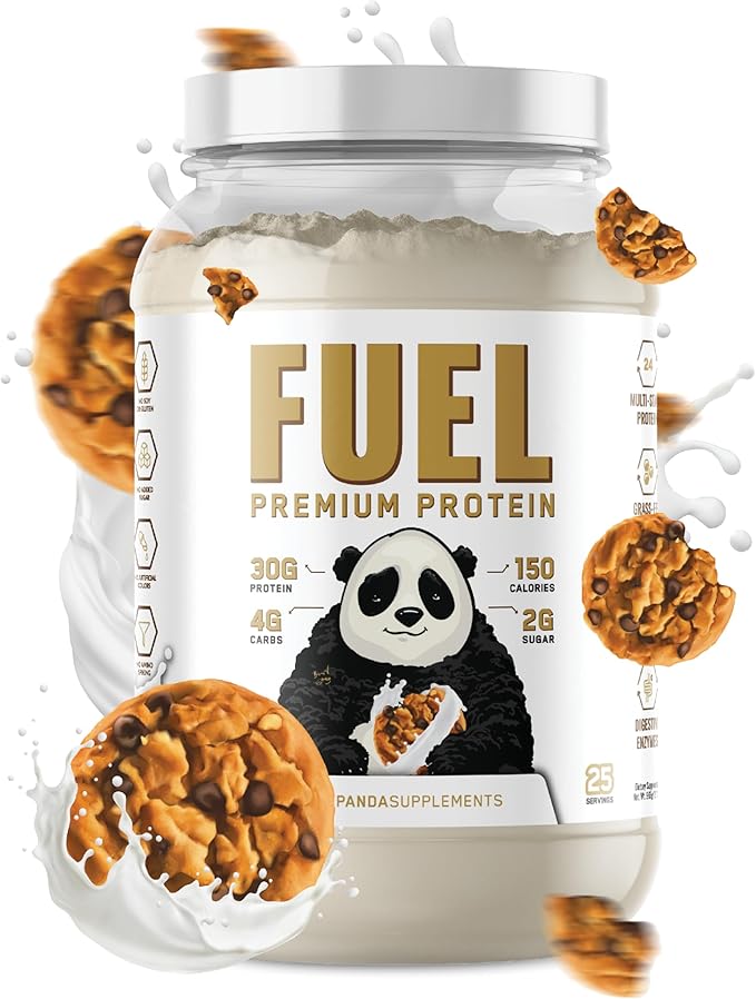 Panda Fuel Premium Protein Non-GMO Whey,Hydrolyzed Collagen,Casein,Probiotics,Digestive Enzymes, Keto Friendly,Time Release, 25 Servings (Cookies & Cream) (with inclusions)