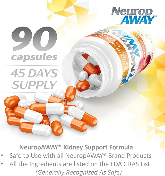 NeuropAWAY Kidney Support Formula Sugar Free with Agmatine Sulfate 500mg L-Novaline 50mg L-Ornithine 150mg L-Citrulline 100mg Per Capsule 90CT Fast Acting Kidney Support