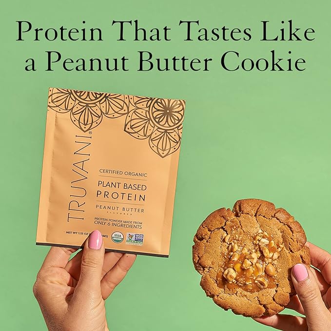 Truvani Vegan Pea Protein Powder | Peanut Butter | 32.7g Organic Plant Based Protein | 1 Serving | Keto | Gluten & Dairy Free | Low Carb | No Added Sugar