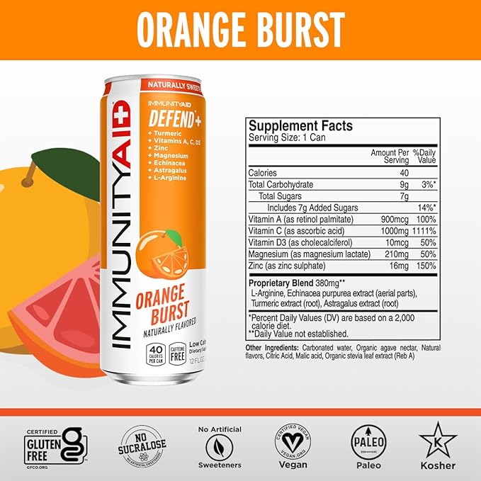 LIFEAID Wellness Blend With Echinacea Zinc Astragalus Vitamin C Only 45 Calories 100 Clean Vegan GlutenFree No Artificial Flavors Sodium or Caffeine cans Can, IMMUNITYAID, 12 Fl Oz