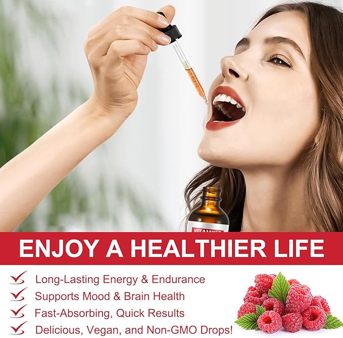 Vitamin B Complex Liquid, Vegan Vitamin B12 Liquid Drops | B12 Methylcobalamin | B1 Thiamine | B6 Pyridoxine | Folic | Niacin - B Complex Liquid Drops, Support Energy, Brain & Heart, 40 Servings