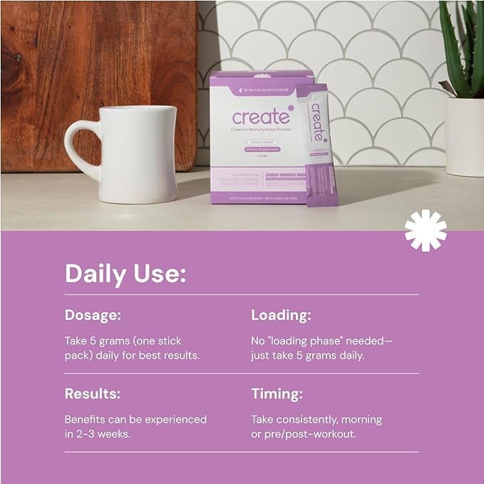 Create Single Serve Creatine Monohydrate Powder – 5g Creapure Creatine | Redefining Strength, Energy & Recovery | Sugar-Free, Vegan, Non-GMO | Mixed Berry | 30 Portable Packets