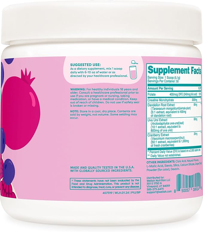 Pump-It-Up Creatine (50 Servings, Blueberry Pomegranate) - Creatine Monohydrate with Dandelion, Uva Ursi, & Cranberry Extract