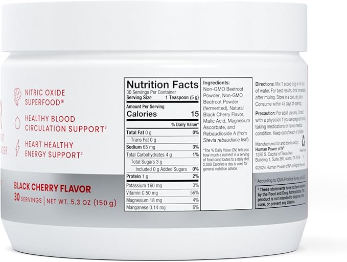HumanN SuperBeets Beet Root Powder - Non-GMO Beetroot Superfood - Nitric Oxide Supplement for Heart Health, Circulation & Blood Pressure Support - Black Cherry, 60 Servings
