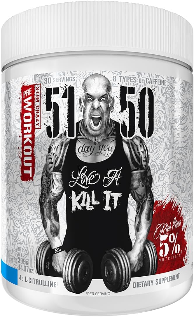 5% Nutrition Rich Piana 5150 High Stim Pre-Workout Powder | Extreme Energy, Focus, Pumps & Endurance | 400 mg Caffeine, Citrulline, Beta Alanine, N-Acetyl L-Tyrosine | 30 Srvgs (Blue Ice)