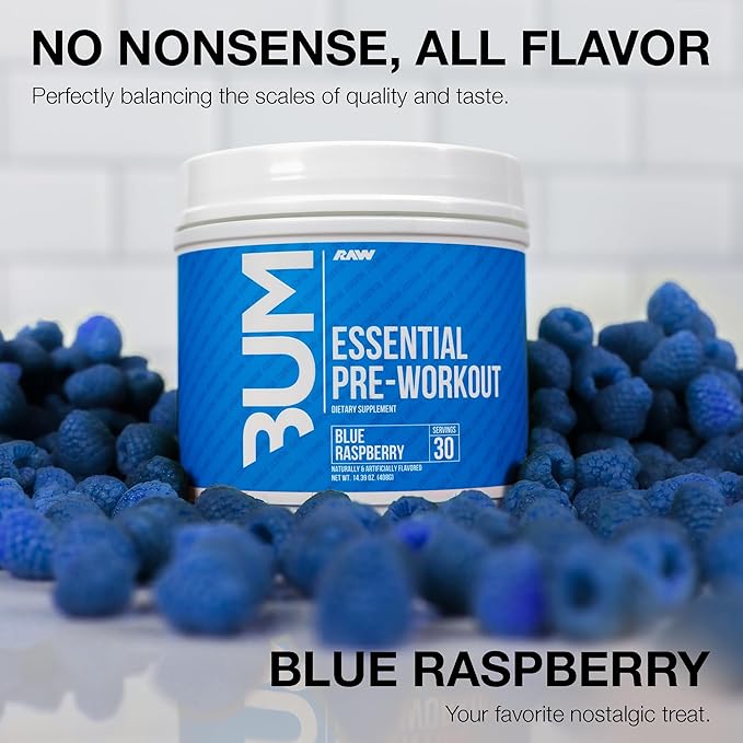 RAW Nutrition - Essential Pre - Chris Bumstead Pre Workout Formula, Sports Nutrition Pre-Workout Powders | Men & Womens Drink, Energy Powder for Working Out (Blue Raspberry)