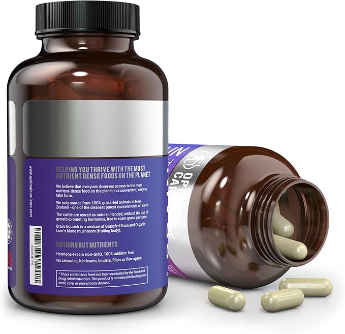 Lions Mane Mushroom Supplement & Beef Brain, Powerful Nootropics Brain Support Supplement, Brain Supplements for Memory and Focus, 180 Capsules