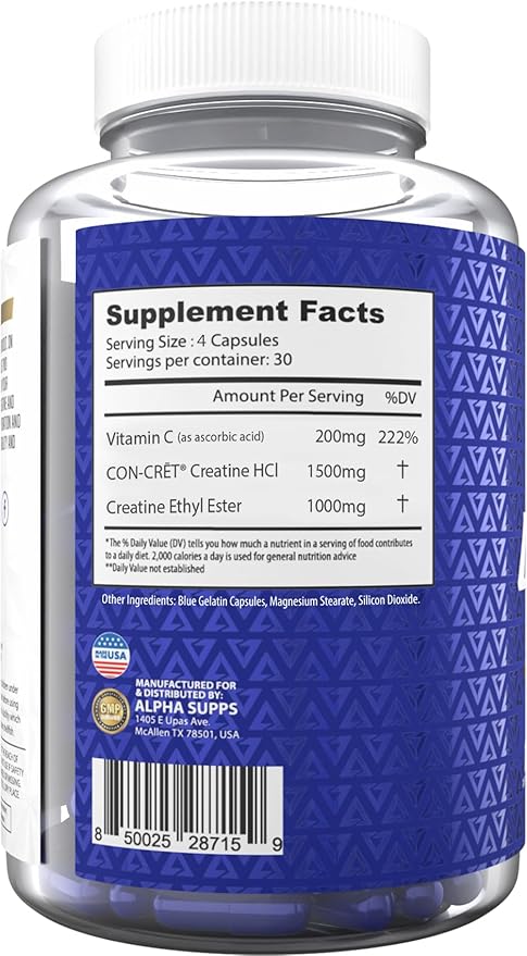 Cre X2 Creatine Formula - CON-CRĒT® Creatine Hcl & CEE Ethyl Ester Blend - High-Potency for Enhanced Performance & Muscle Building Support - 120 Capsules