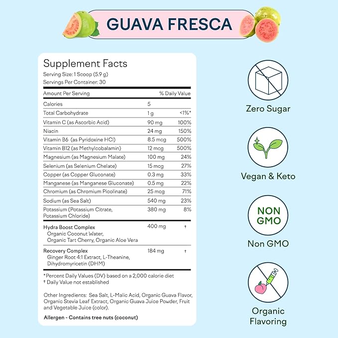 Feel Goods Hydration Hero Electrolyte Powder Bundle, 1,000mg, Magnesium, Organic Aloe Vera, L-Theanine, Vitamin C & B12, Sugar-Free, Keto, Non-GMO – Blue Raspberry & Guava Fresca 60 Servings