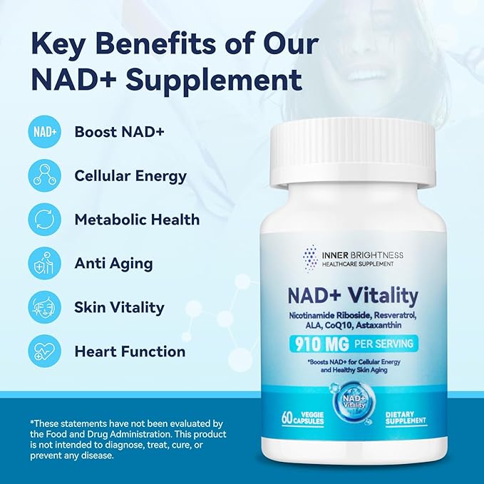 NAD+ Supplement for Women, with 900MG Nicotinamide Riboside (NR), Resveratrol, CoQ10, Alpha-Lipoic Acid, Astaxanthin - Supports Cellular Energy & Repair, Healthy Aging - 60 Vegetarian Capsules