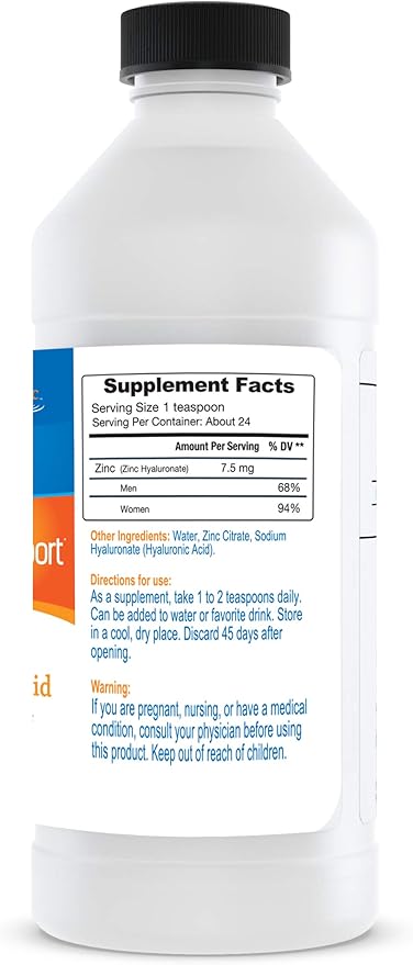 Hyalogic Liquid Zinc Supplement for Immune Support (4 Oz) - Daily Mineral Support Enhanced w/Hyaluronic Acid for Hydration – Immune Zinc Liquid for Men and Women – Gluten Free, Cruelty Free