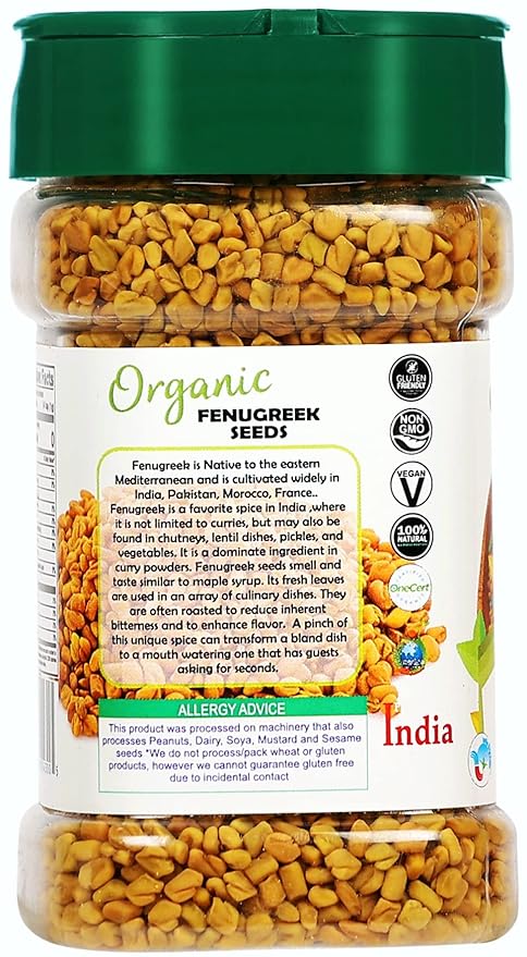 Rani Organic Fenugreek (Methi) Seeds Whole 5.29oz (150g) PET Jar, Trigonella Foenum Graecum ~ All Natural | Vegan | Gluten Friendly | NON-GMO | Indian Origin | USDA Certified Organic