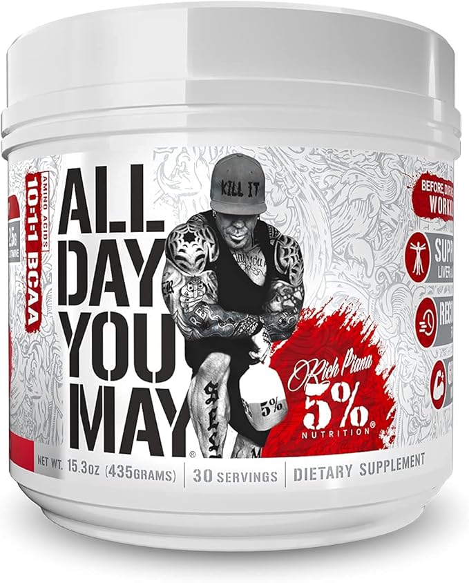 5% Nutrition Rich Piana Bundle | AllDayYouMay BCAA Powder + Kill It Reloaded High-Stim Pre-Workout (Fruit Punch)