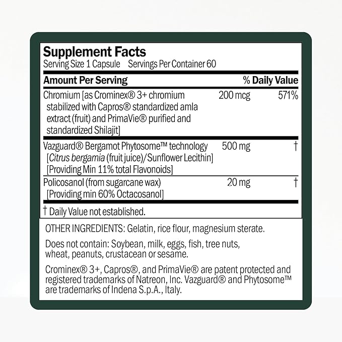 Cholesterol Support Supplement | Supports Healthy Cholesterol Levels Within a Normal Range | Promotes Cardiovascular Health | with Citrus Bergamot, Policosanol & Crominex 3+ | 60 Capsules