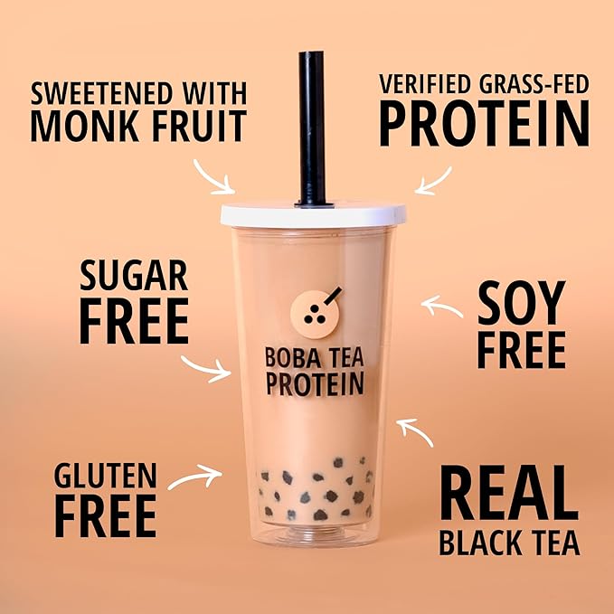 Boba Tea Protein Classic Milk Tea | 25g Grass-Fed Whey Protein Isolate Powder | Gluten-Free & Soy-Free Bubble Tea Protein Drink | Real Ingredients & Lactose-Free Protein Drink | 25 Servings
