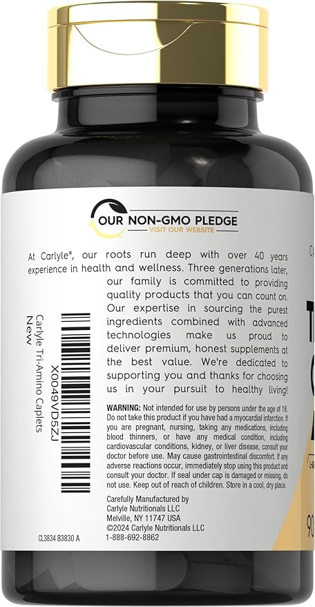 Carlyle Tri-Amino L-Arginine L-Ornithine L-Lysine Supplement | 90 Caplets | Vegetarian, Non-GMO, Gluten Free