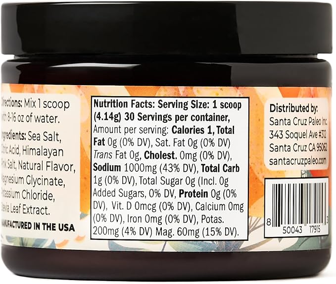 Santa Cruz Paleo Electrolyte Powder Mango with Himalayan & Sea Salt, Magnesium, Potassium, Sugar-Free, 30 Servings