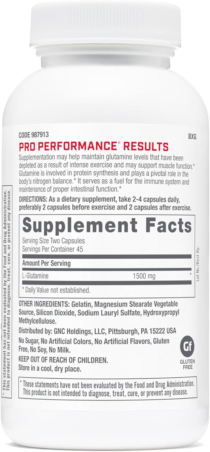 GNC Pro Performance L-Glutamine, 90 Capsules, Supports Muscle Recovery