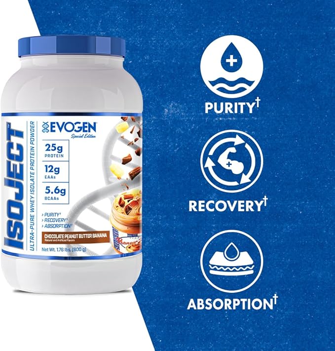 Evogen Isoject - Whey Protein Isolate | Ultra-Pure Whey Protein Powder with Ignitor Enzymes, BCAAs, and EAAs | Enhanced Absorption & Recovery | Chocolate Peanut Butter Banana | 25 Servings