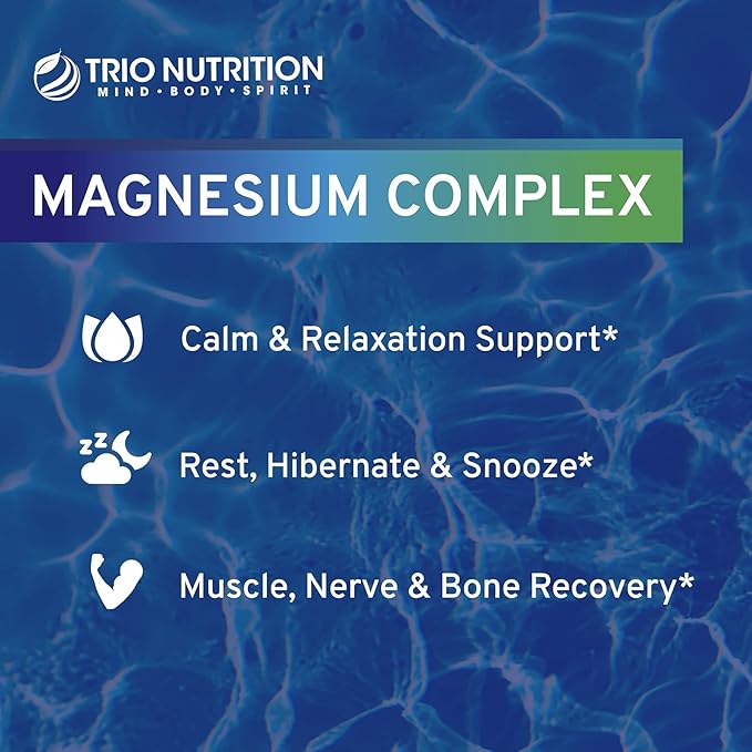Trio Nutrition Magnesium Complex 90 Day Supply 420 mg | Natural Calm, Relax, Stress Relief, and Muscle Recovery |Magnesium Glycinate Supplement with Vitamin B6 for Rapid Absorption*
