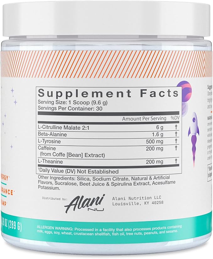Alani Nu Pre Workout Powder Galatic Lemonade, Amino Energy Boost, Endurance Supplement, Sugar Free, 200mg Caffeine, L-Theanine, Beta-Alanine, Citrulline, 30 Servings