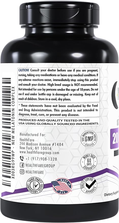 Melatonin 20mg | 150 Veg Capsules | Complex with L-Theanine | Valerian Root & Vitamin B6 | Vegetarian Formula | Non-GMO | Gluten-Free | Made in The USA