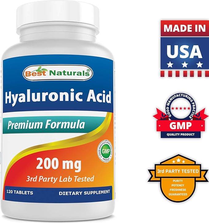 Best Naturals Hyaluronic Acid 200 mg 120 Tablets (Non-GMO, Gluten Free) - Promotes Youthful Healthy Skin & Healthy Joint Function (120 Count (Pack of 1))