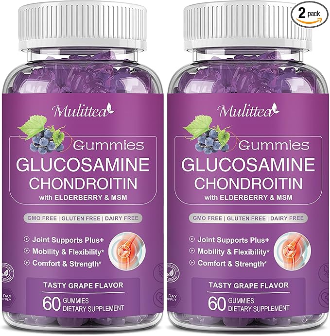 Glucosamine Chondroitin Gummies - Extra Strength Joint Support Supplement with MSM & Elderberry for Natural Joint, Antioxidant Immune Support for Adults, Men & Women-Sugar-Free (2 Pack)