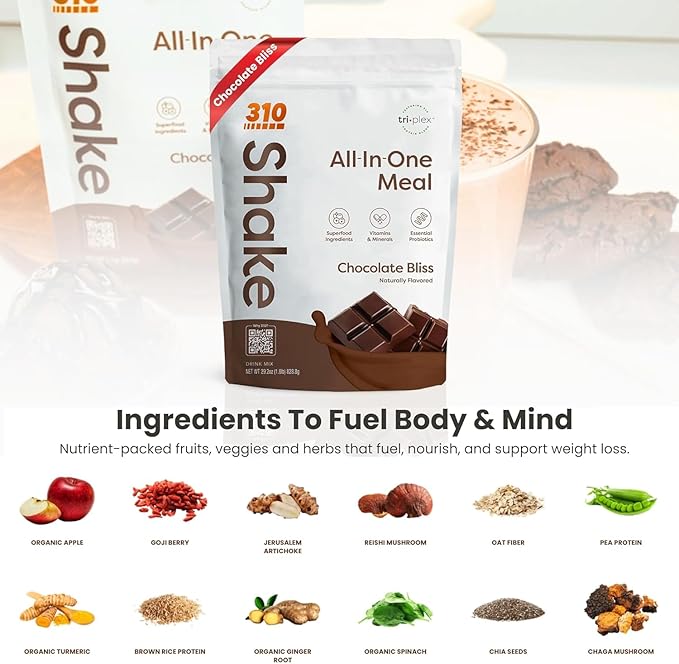 310 Nutrition All-In-One Meal Replacement Shake-Superfood Protein with Fiber, Probiotics & Adaptogens โ Low Carb, Vegan, Keto & Paleo Friendly - ๐ฎ๐ด ๐ฆ๐ฒ๐ฟ๐๐ถ๐ป๐ด๐ ๐๐ต๐ผ๐ฐ๐ผ๐น๐ฎ๐๐ฒ ๐๐น๐ถ๐๐