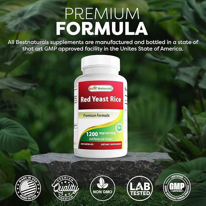 Best Naturals Red Yeast Rice 1200mg Per Serving 240 Capsules - Premium Formula - 3rd Party Lab Tested