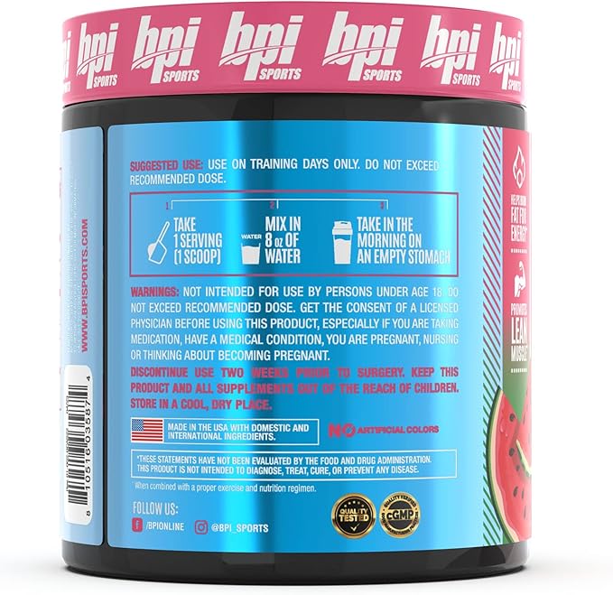 BPI Sports Best BCAA Shredded - Converts Fat to Energy - Weight Loss and Lean Muscle Support - Post-Workout Recovery - Watermelon Ice, 25 Servings, 275 g
