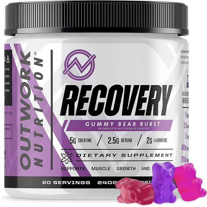 Outwork Nutrition Recovery Drink - Post Workout Recovery Powder & Creatine Monohydrate Muscle Builder for Men & Women - Creatine for Men & Women - After Workout Drink - Gummy Bear Burst, 230 Gr