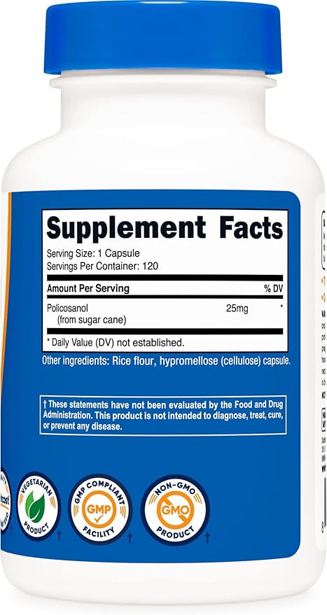 Nutricost Policosanol 25mg, 120 Capsules - Gluten Free, Non-GMO, and Vegetarian Friendly