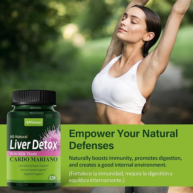 Herdmood Silymarin Milk Thistle Liver Detox Capsules for Fatty Liver, Alcachofa y Cardo Mariano con Silimarina para el Higado Graso, Liver Cleanse Detox & Repair Formula w/Artichoke Extract. 240Count