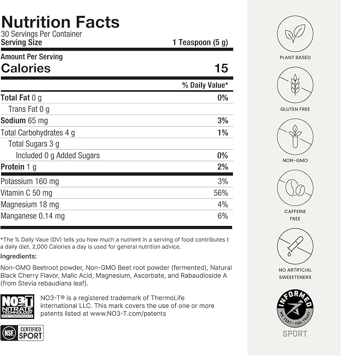 HumanN SuperBeets Sport Endurance Pre Workout Powder – NSF Certified – Nitric Oxide Supplement – Caffeine, Creatine & Stimulant Free Energy – Wild Cherry Flavor, 20 Servings