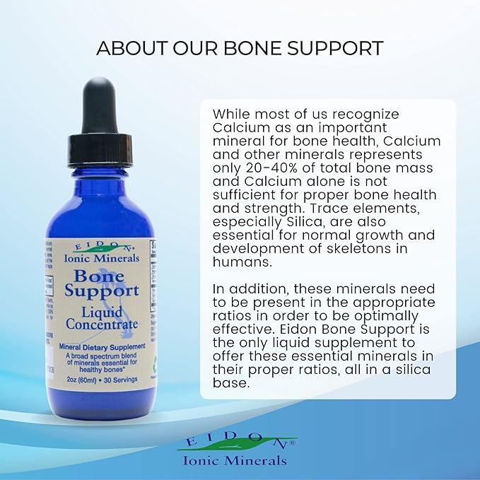 Eidon Ionic Minerals Bone Support Liquid Supplement - Ionic Trace Mineral Drops to add to Water for Bone Health, Calcium, Magnesium, Zinc, Manganese, Silica, Sulfur, Boron, Bioavailable - 2 oz