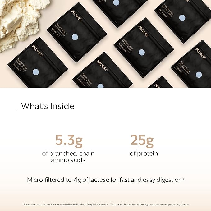 Promix Casein Protein Powder, Unflavored - 5lb Bulk - Grass-Fed & 100% All Natural - Slow & Sustained Recovery Post Workout Fitness - Shakes, Smoothies, Baking & Cooking Recipes - Gluten-Free