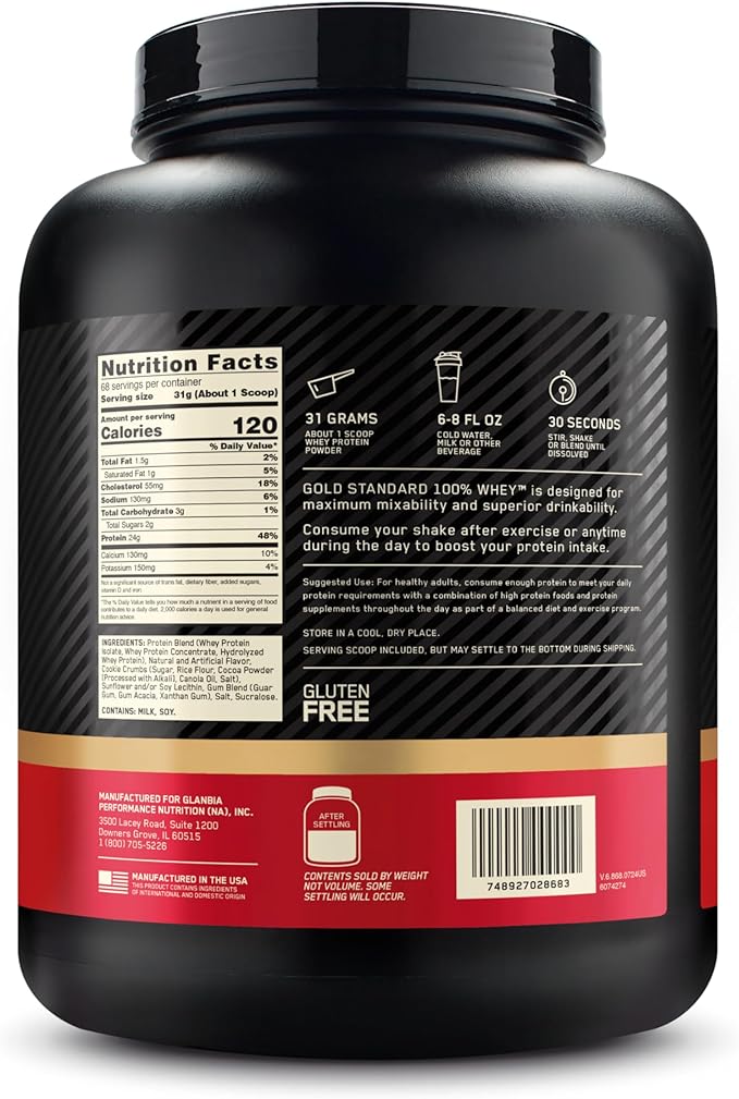 Optimum Nutrition Gold Standard 100% Whey Protein Powder, Cookies & Cream, 5 Pound (Packaging May Vary)