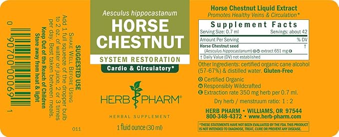 Herb Pharm Liquid Extract for Healthy Veins and Circulation, Horse Chestnut, 1 Fl Oz