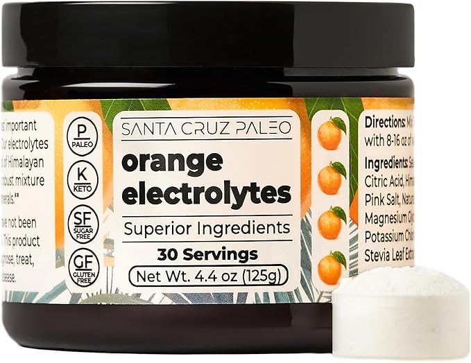 Santa Cruz Paleo Electrolyte Powder Orange with Himalayan & Sea Salt, Magnesium, Potassium, Sugar-Free, 30 Servings