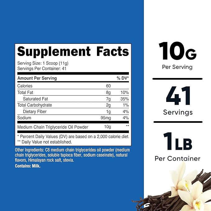 Nutricost C8 MCT Oil Powder 1LB (16oz) Vanilla Flavor - 95% C8 MCT Oil Powder, Best for Keto Diets, Non-GMO, Gluten Free