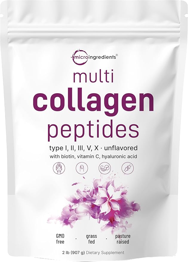Micro Ingredients Multi Collagen Protein Powder 2 Pounds & Omega-3 Fish Oil 4,200 mg Softgels Bundle 2 Pack | Grass-Fed Collagen Peptides | Wild-Caught Fish, Lemon Flavored, Burpless