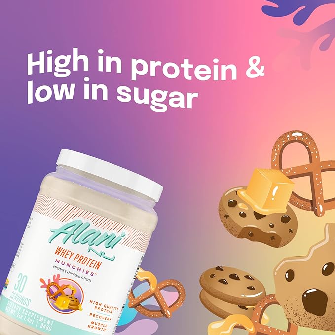 Alani Nu Whey Protein Powder Munchies | 23g Protein with Low Sugar & Digestive Enzymes | Meal Replacement Powder | Low Fat Low Carb Whey Isolate Protein Blend | Low Sugar |30 Servings