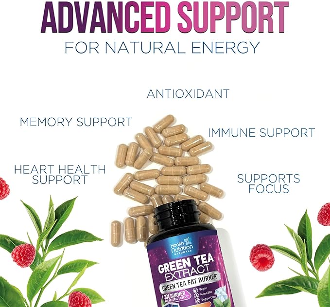 Green Tea Extract Pills - 98% Standardized EGCG 1300mg 3X Strength for Natural Energy - Supports Heart & Antioxidant Health Herbal & Immune Support Supplement Polyphenols & Catechins - 60 Capsules