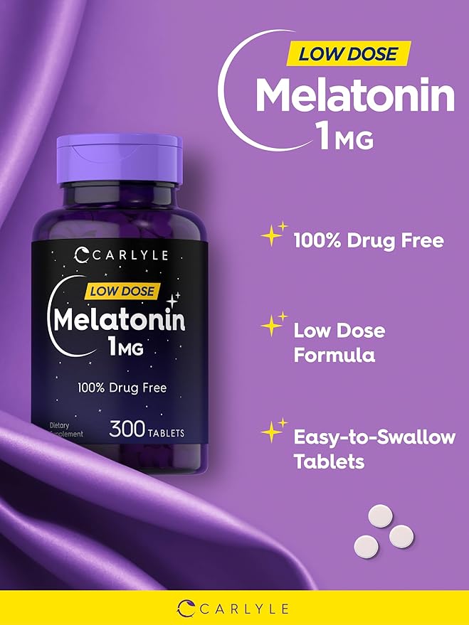 Carlyle Melatonin 1 mg | 300 Low Dose Tablets | Drug Free Aid | Vegetarian, Non-GMO, Gluten Free