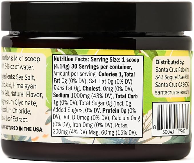 Santa Cruz Paleo Electrolyte Powder Lemon Lime with Himalayan & Sea Salt, Magnesium, Potassium, Sugar-Free, 30 Servings