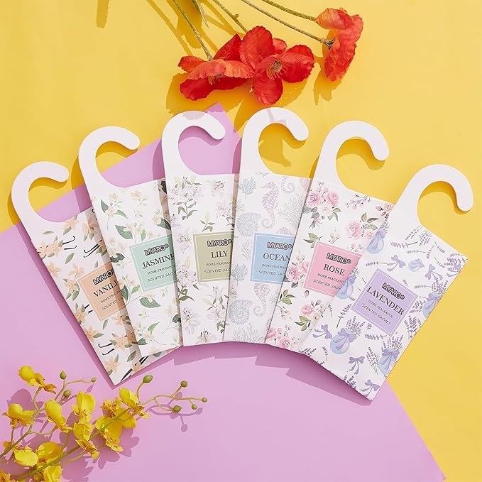 MYARO 12 Packs Large Sachets for Drawers and Closets, Large Hanging Sachet Bags Closet Air Fresheners Potpourri Bags Long-Lasting 6 Scents - Lavender, Rose, Jasmine, Ocean, Vanilla, Lily