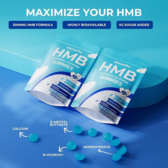HMB and L-Leucine Gummies, HMB and Leucine Supplement Supports Muscle Fast Workout Support, HMB and Leucine Amino Acid for Men & Women, Sugar Free, Non-GMO, 240 Counts